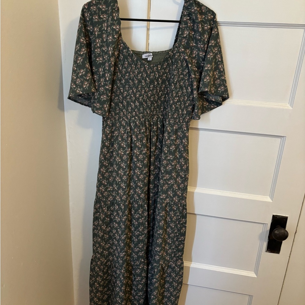 Magnolia Dark Green Floral Maxi Dress